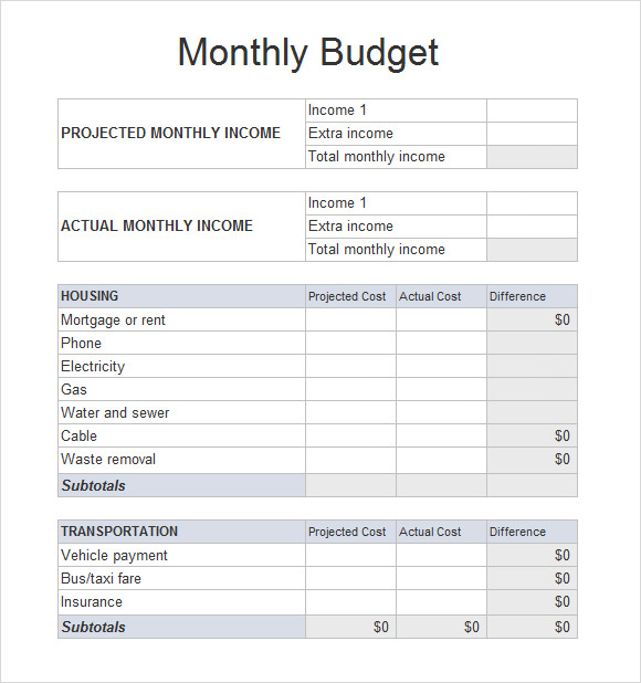 sample budget sheet