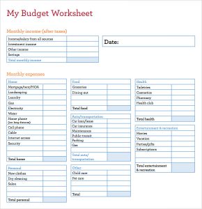 personal budget outlines