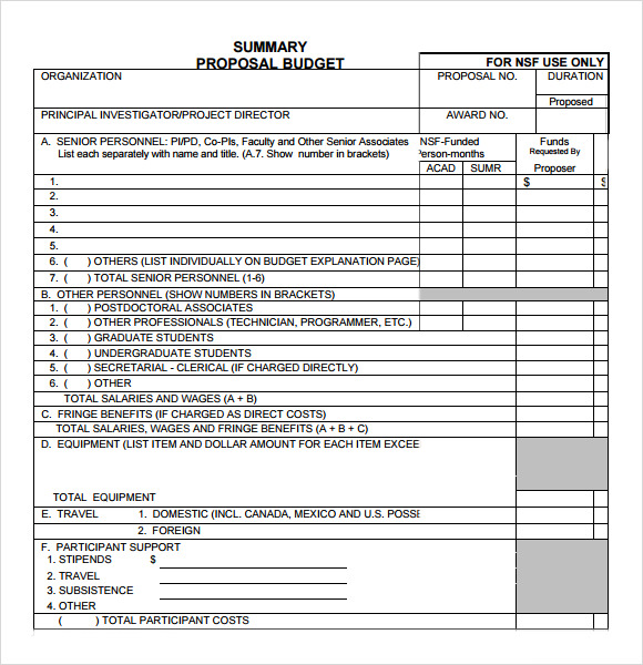 sample budget template