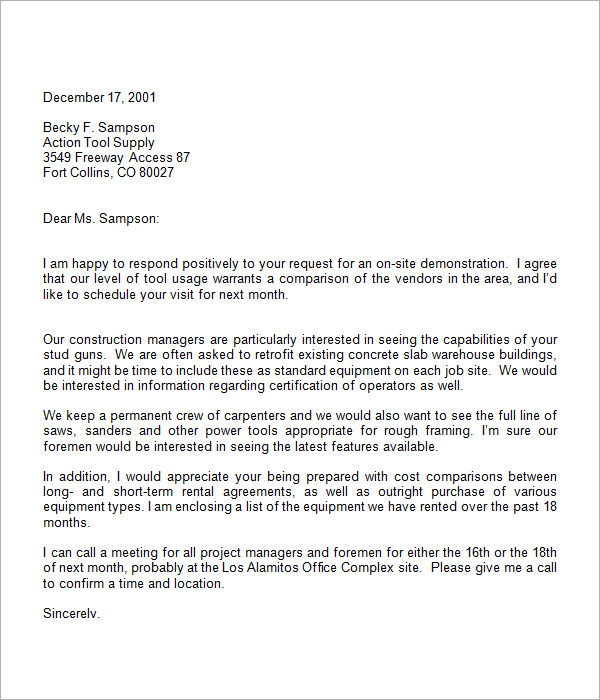 sample business letter