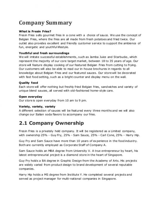 sample business plan outline