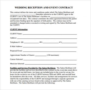 sample catering contract wedding reception contract