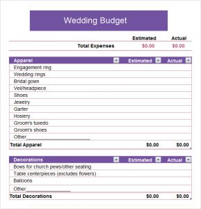 sample church budget wedding budget spreadsheet template