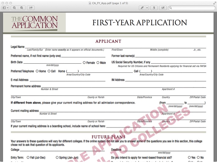 sample college applications