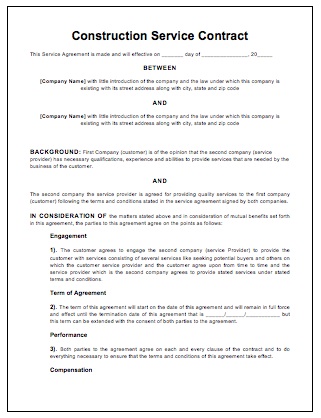 sample construction contract