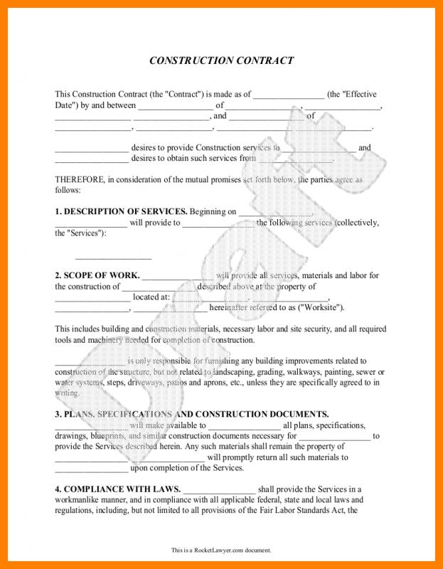 sample construction contract