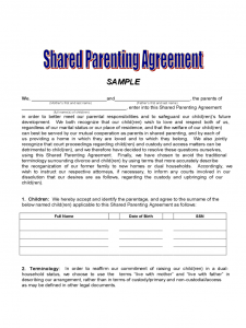 sample custody agreement shared parenting agreement d