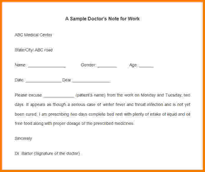 sample doctor note