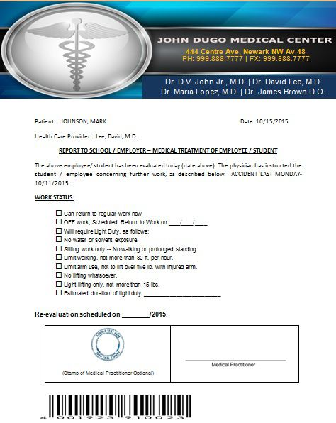 sample doctor note