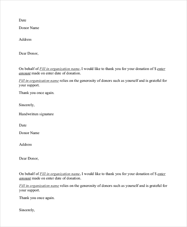 Sample Donation Letter In Memory Of Someone Template Business