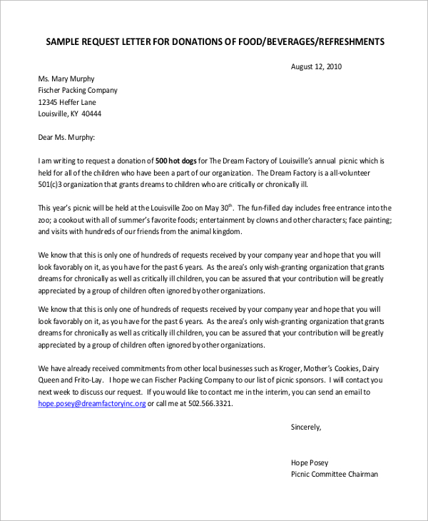 Sample Donation Request Letter For Non Profit Template Business