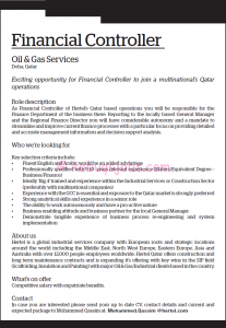 sample email for job application financial controller required in qatar