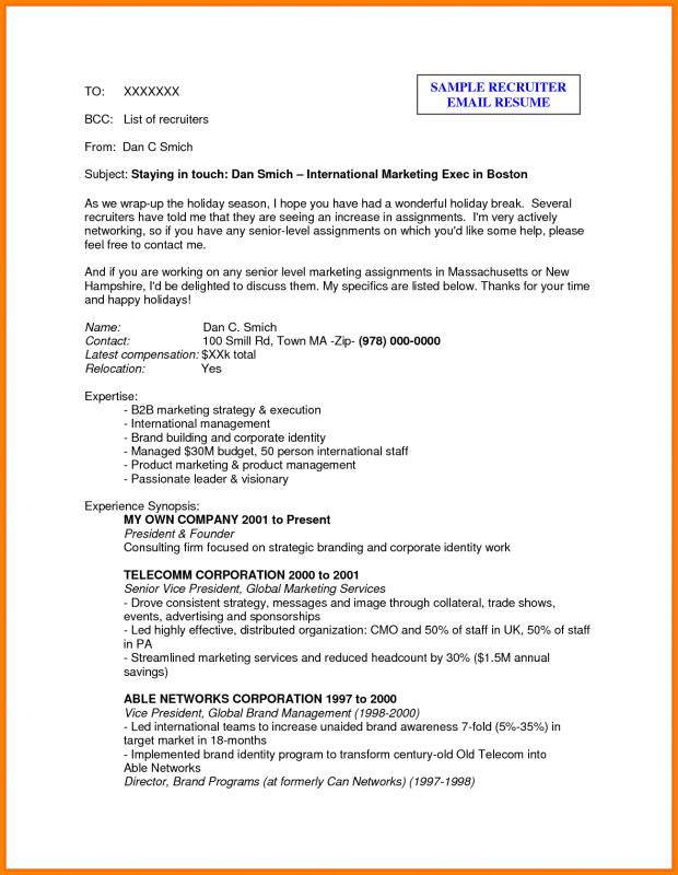 Sample Email To Recruiter Template Business