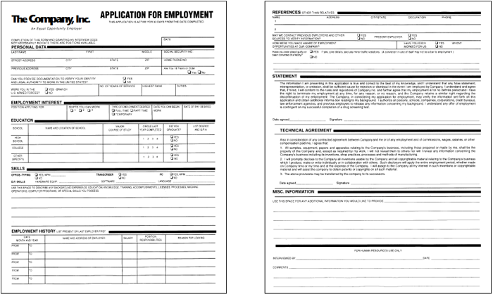 sample employment application