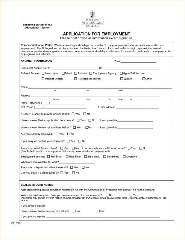 sample employment application