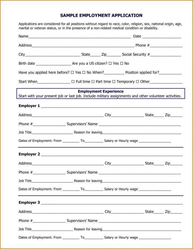 sample employment application