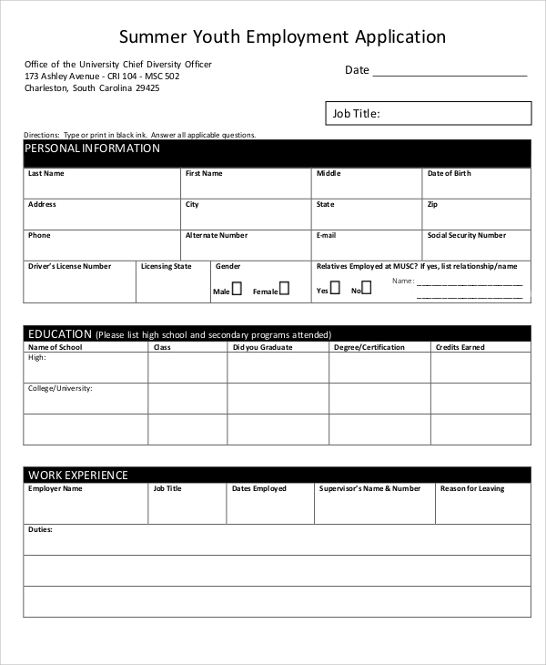 sample employment application