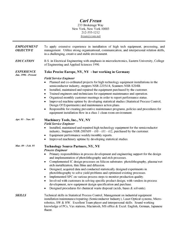 sample engineer resumes