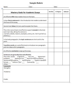 sample essay outlines sample rubric