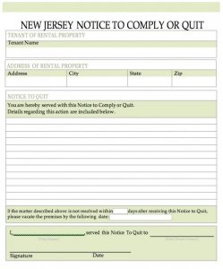 sample eviction notice for nonpayment of rent new jersey notice to quit word x