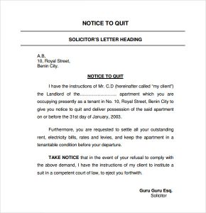 sample eviction notice for nonpayment of rent notice to quit template letter