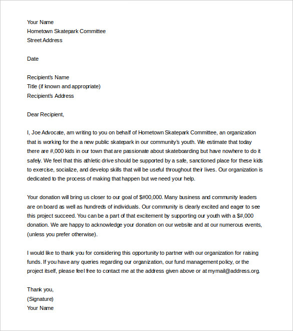 sample fundraising letter