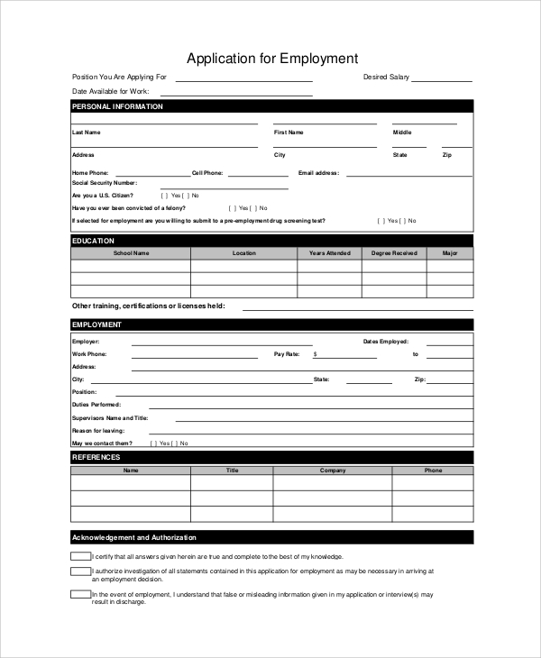 sample job application