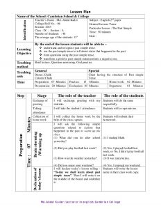 sample lesson plans sample lesson plan on past simple tense