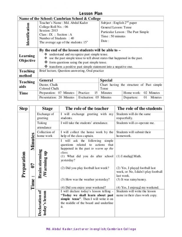 sample lesson plans