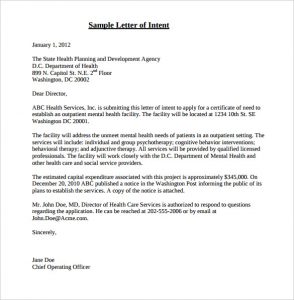 sample letter of intent sample letter of intent certificate of need application pdf format