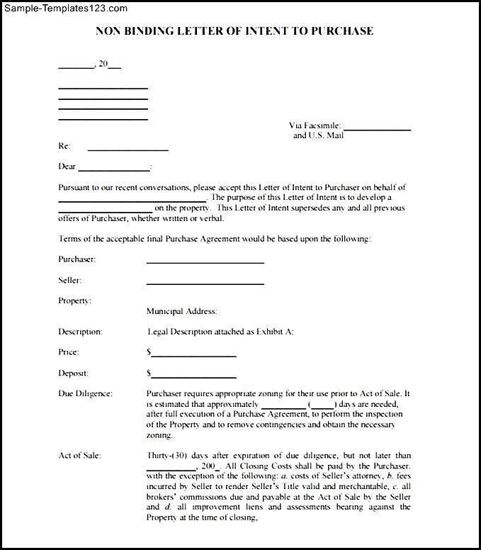 sample letter of intent to purchase