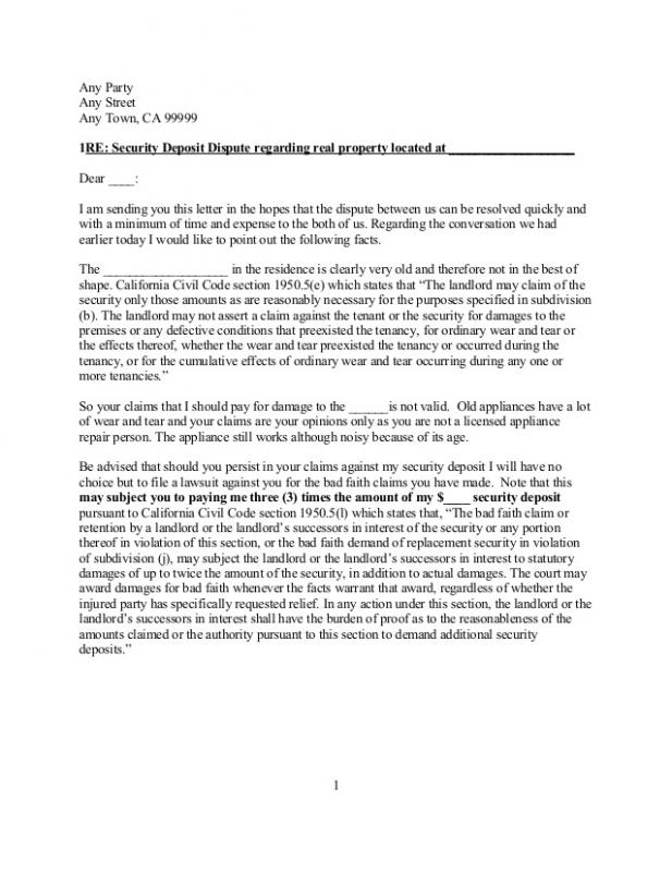 sample letter to tenant for damages