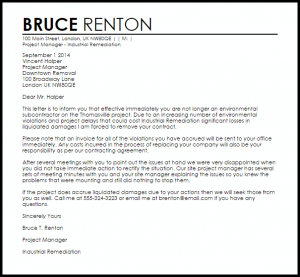 sample letter to tenant for damages subcontractor termination letter