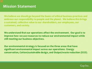 sample mission statement gap inc environmental sustainability and building a credible brand