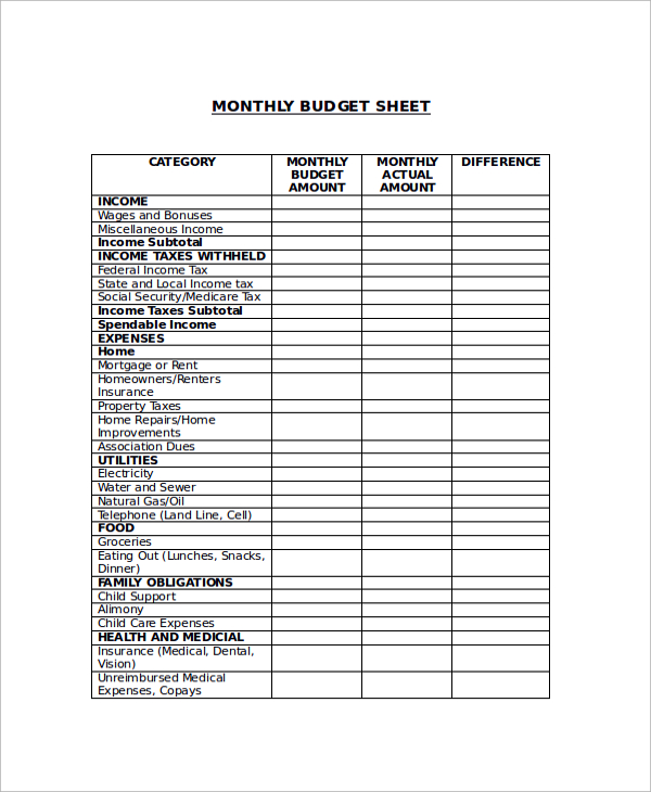 simple monthly budget template pdf