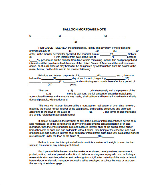 sample mortgage note