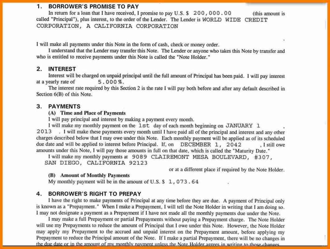 sample mortgage note