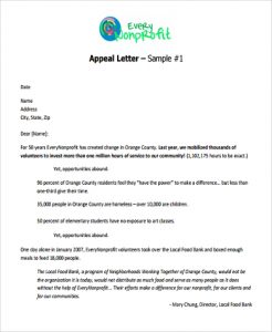 sample nonprofit gift acknowledgement letter appeal fund letter format