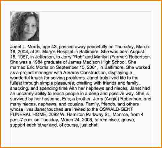 sample obituaries for sister