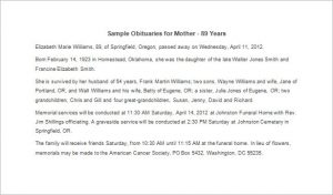 sample obituary for mother sample obituaries for mother years