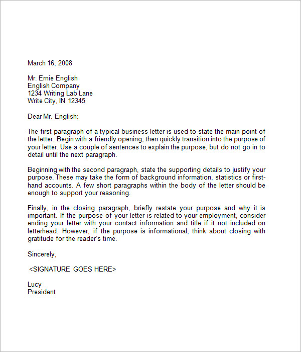 sample of buisness letter