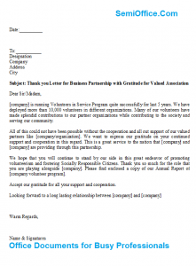 sample of bussiness letters thank you letter for business partnership with gratitude for valued association