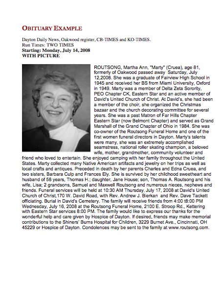 sample of obituary