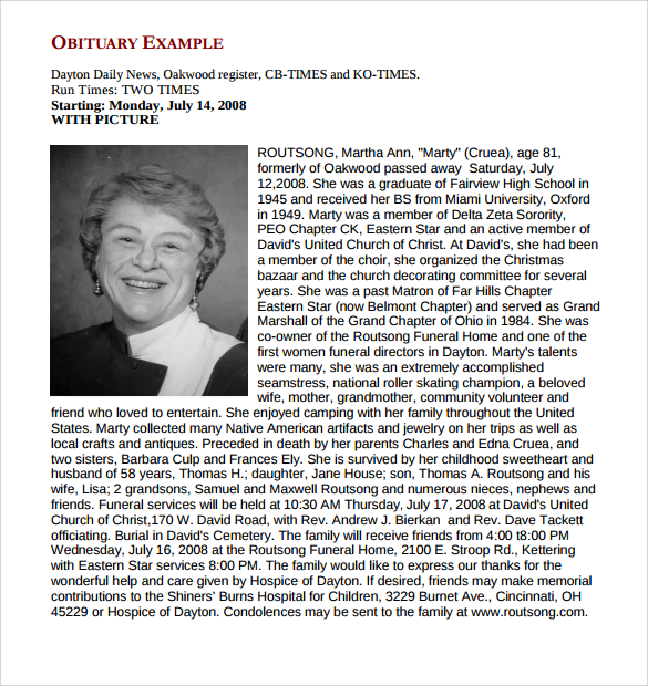 sample of obituary