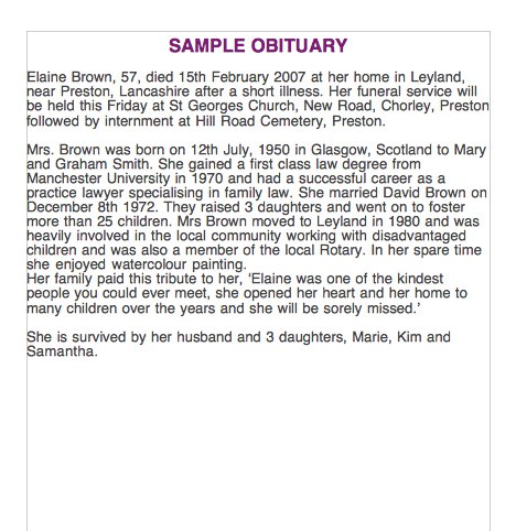 sample of obituary