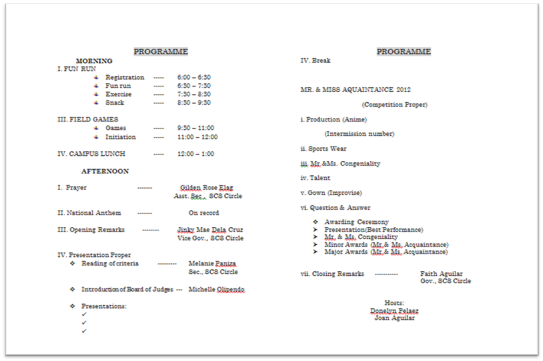 sample of wedding programme