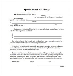 sample power of attorney form downloadable special power of attorney form