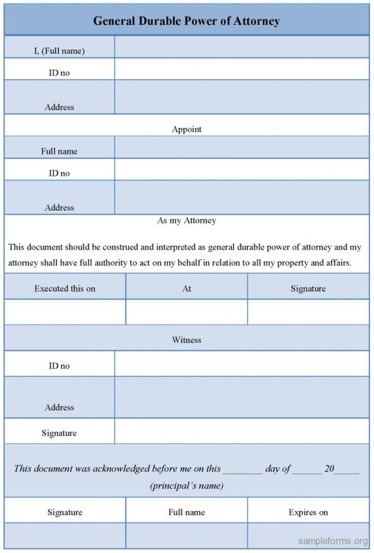 sample power of attorney form