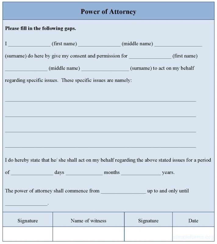 sample power of attorney form