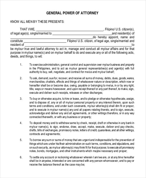 sample power of attorney form